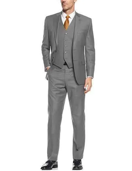 2 Button Slim Skinny European fit Vested Gray Wedding / Prom 3 Piece Suits Side Vented Suit