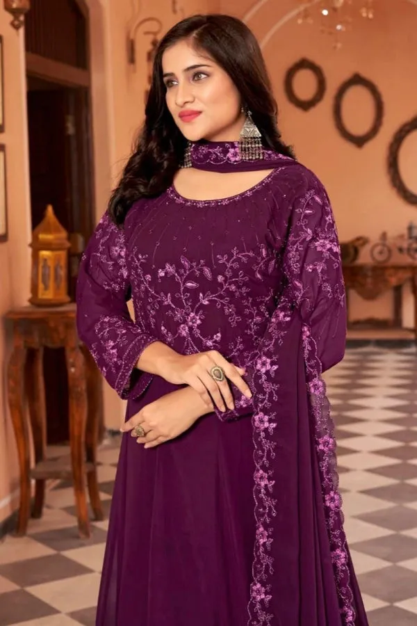 Beautiful Designer Wine Faux Georgette Anarkali Suit