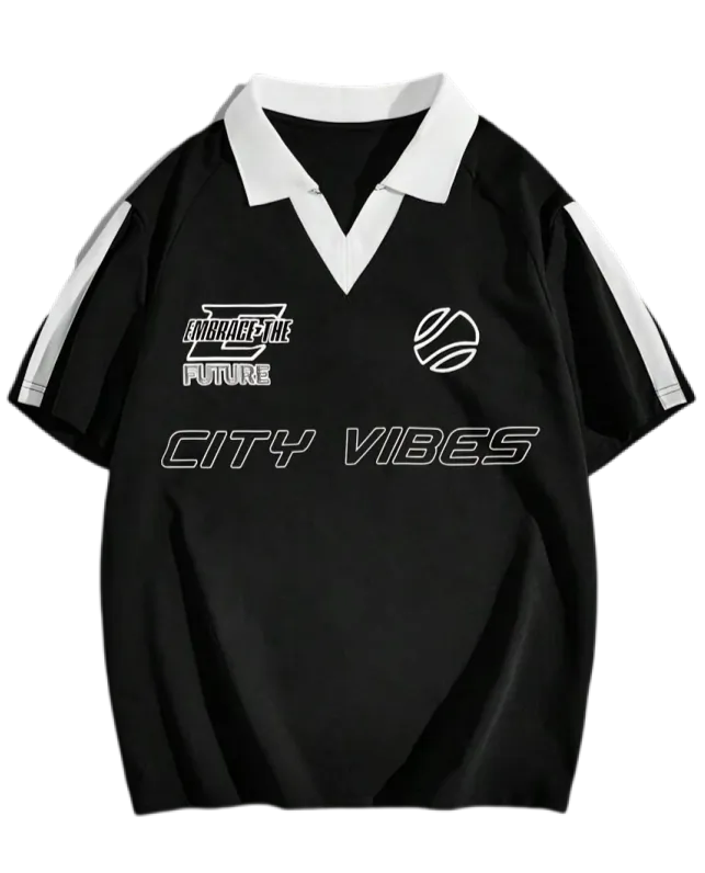 Black Racing Zipper Polo T-Shirt Buy 1 Get 1 Free Manfinity Polo T-Shirt