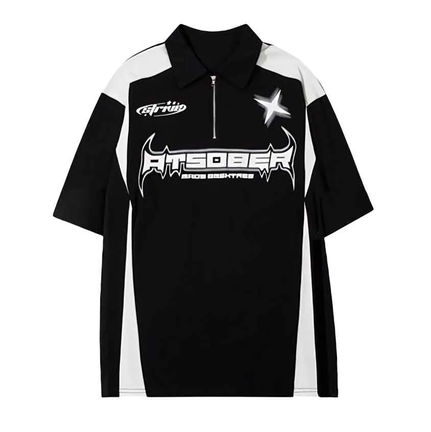 Black Racing Zipper Polo T-Shirt Buy 1 Get 1 Free Manfinity Polo T-Shirt