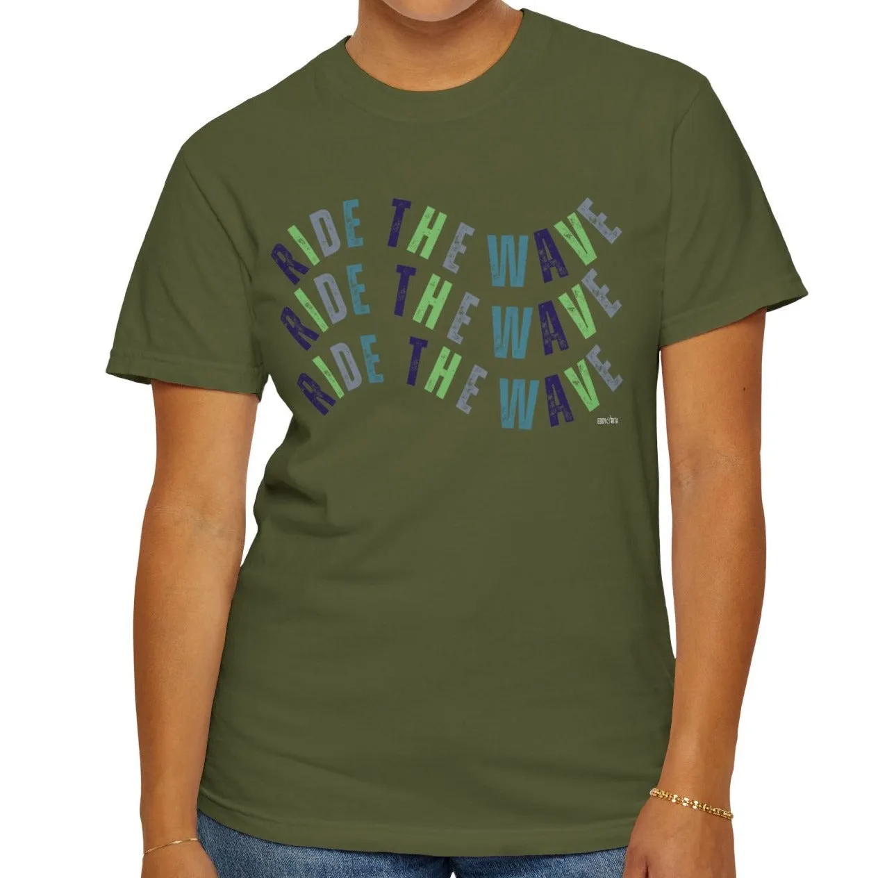 Eddy and Rita Women's Comfort Colors Longsleeve T-Shirt - "Ride the Wave" Motivational Graphic Tee