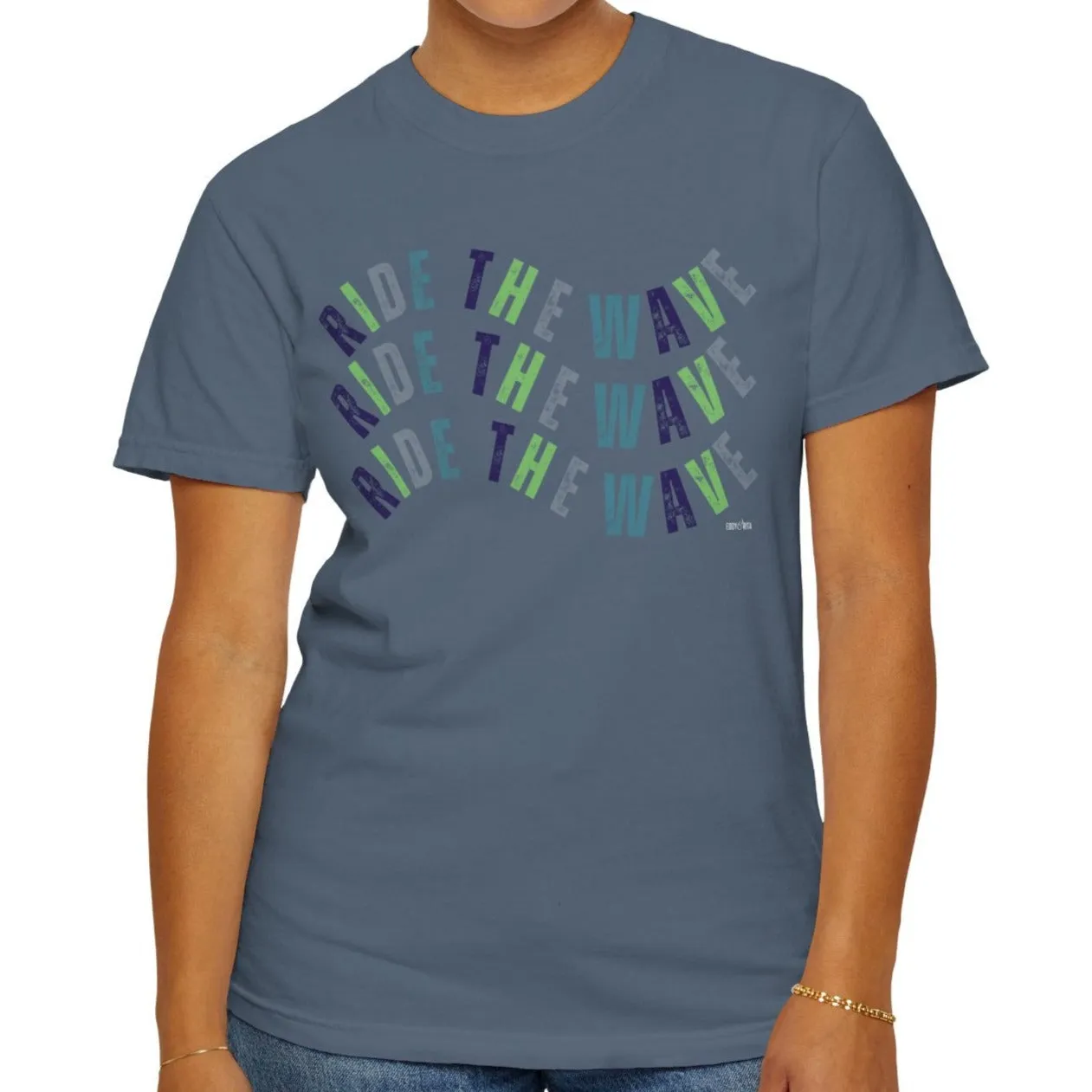 Eddy and Rita Women's Comfort Colors Longsleeve T-Shirt - "Ride the Wave" Motivational Graphic Tee
