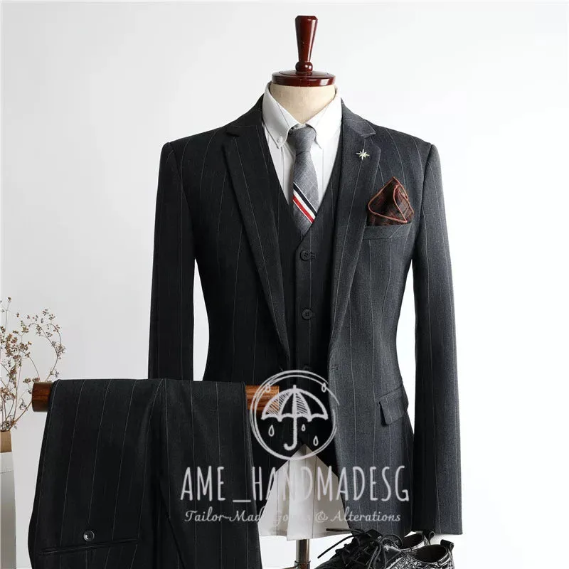 FANHOMME suits for men British style striped casual suits three-piece suits for grooms wedding dresses