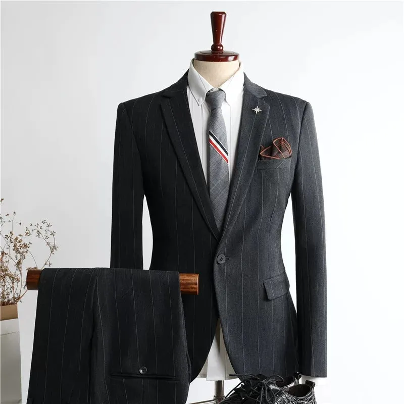 FANHOMME suits for men British style striped casual suits three-piece suits for grooms wedding dresses