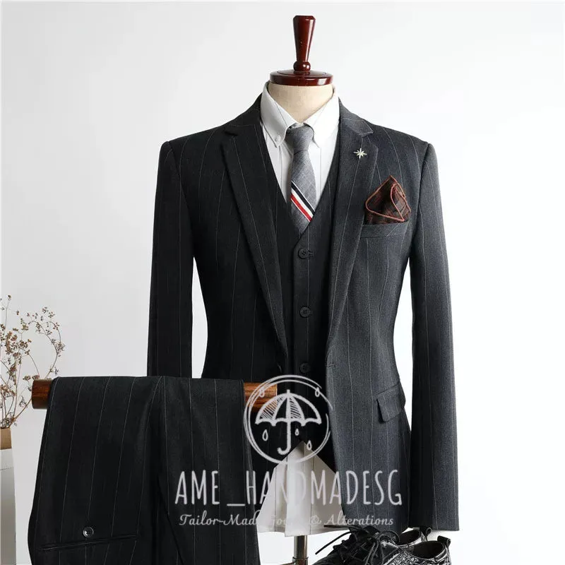 FANHOMME suits for men British style striped casual suits three-piece suits for grooms wedding dresses