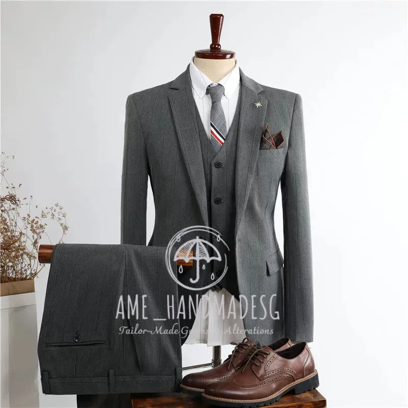 FANHOMME suits for men British style striped casual suits three-piece suits for grooms wedding dresses