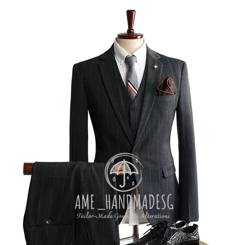 FANHOMME suits for men British style striped casual suits three-piece suits for grooms wedding dresses