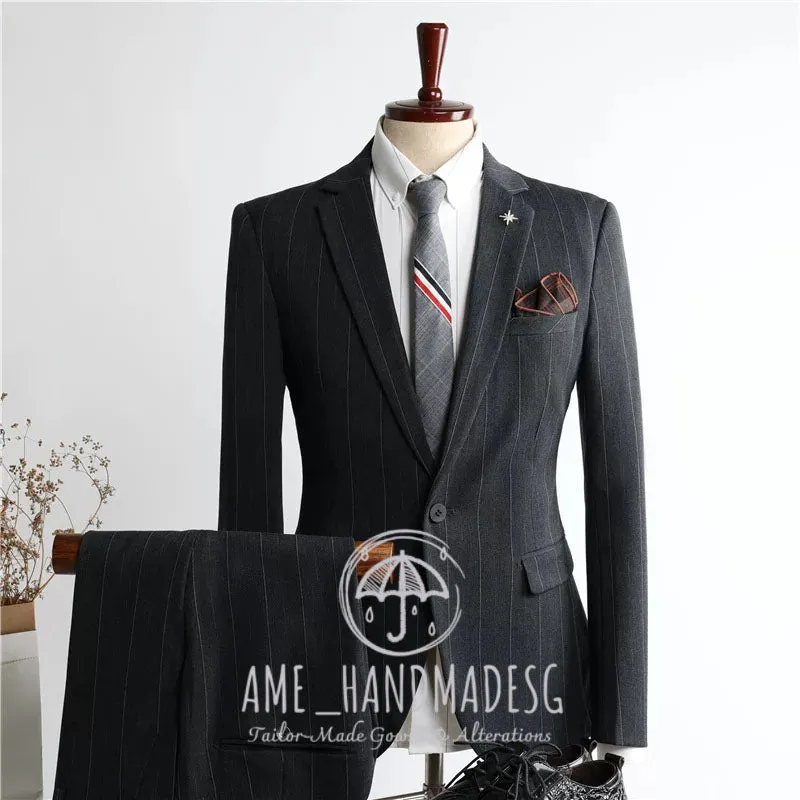 FANHOMME suits for men British style striped casual suits three-piece suits for grooms wedding dresses