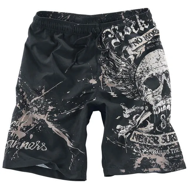 Male Skull Print Sandblasting Short Pants Fashion Men's Casual Wear Beach pantsFor Men