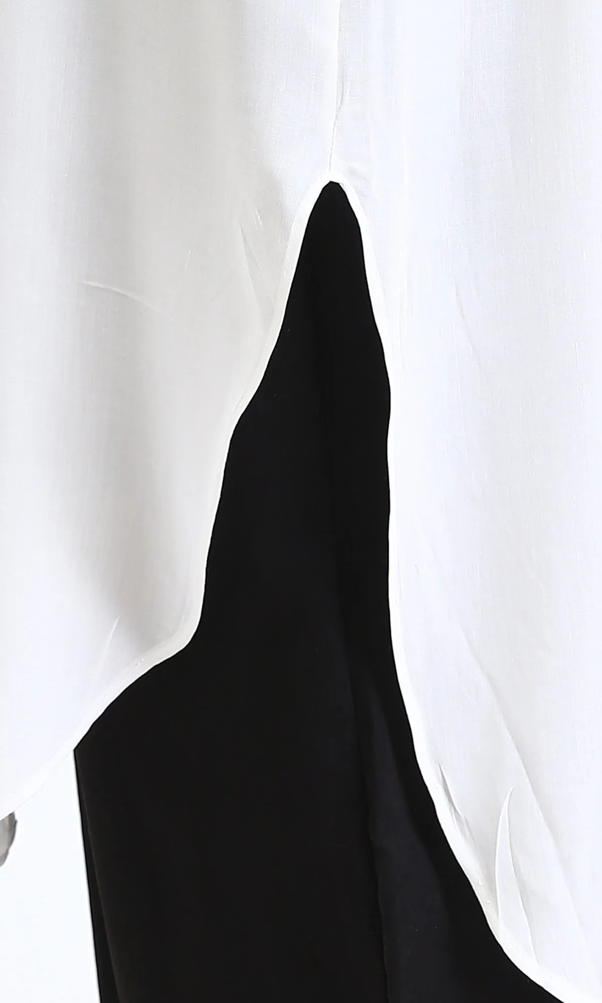 R205857 - Solid Long Shirt with Mandarin Collar - Off-White