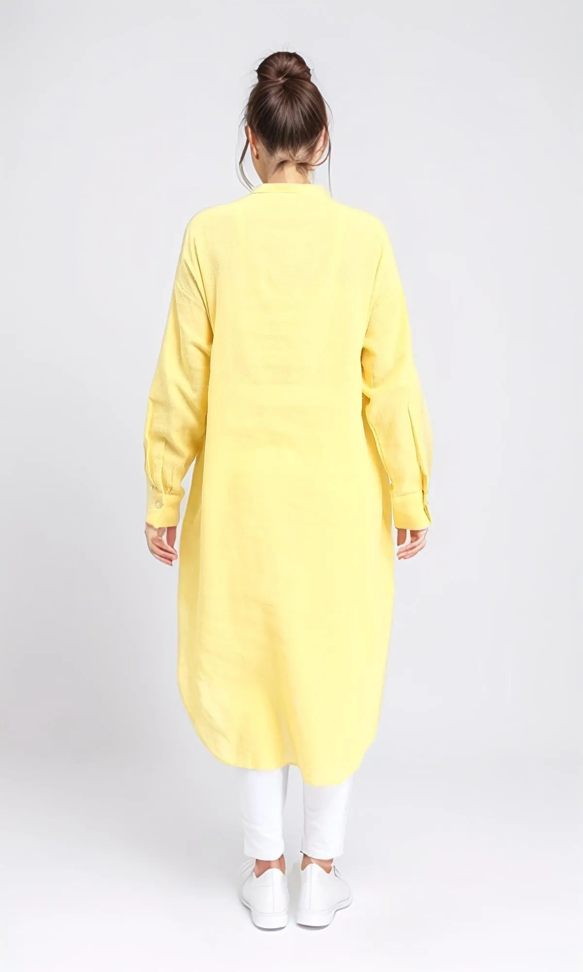 R206349 - Long Cotton Shirt with Hidden Buttons - Yellow