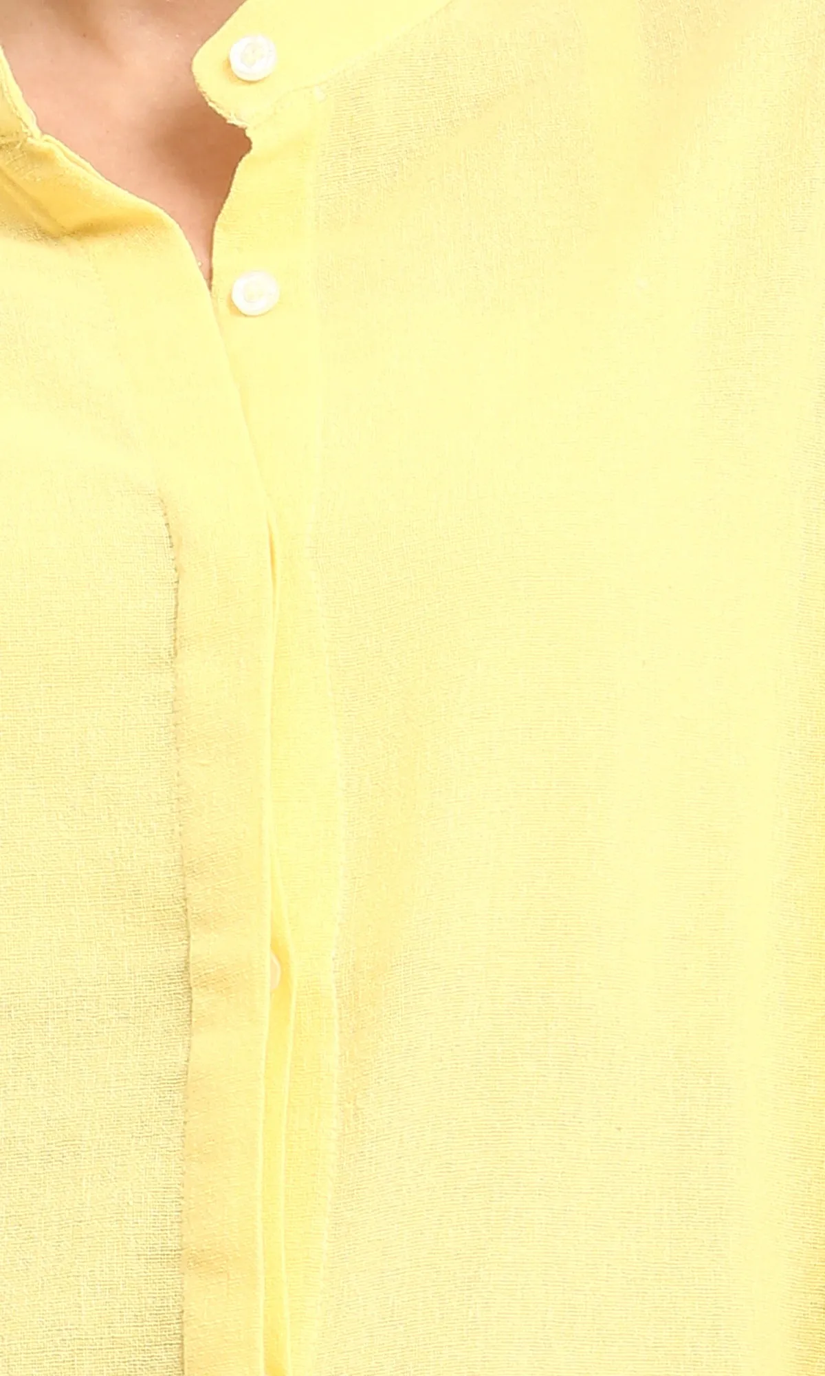 R206349 - Long Cotton Shirt with Hidden Buttons - Yellow
