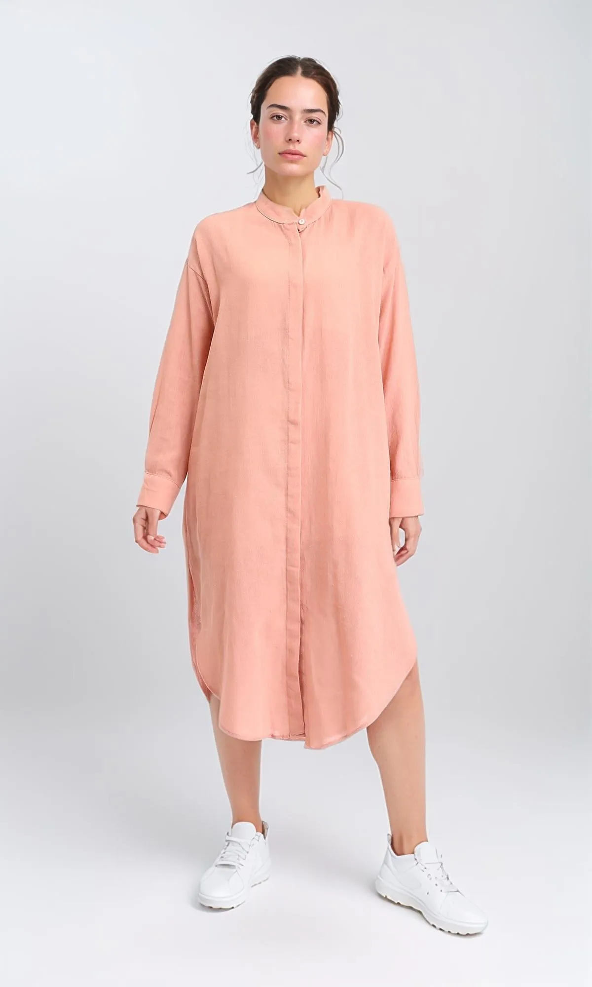R206350 - Long Cotton Shirt with Hidden Buttons - Dark Simon