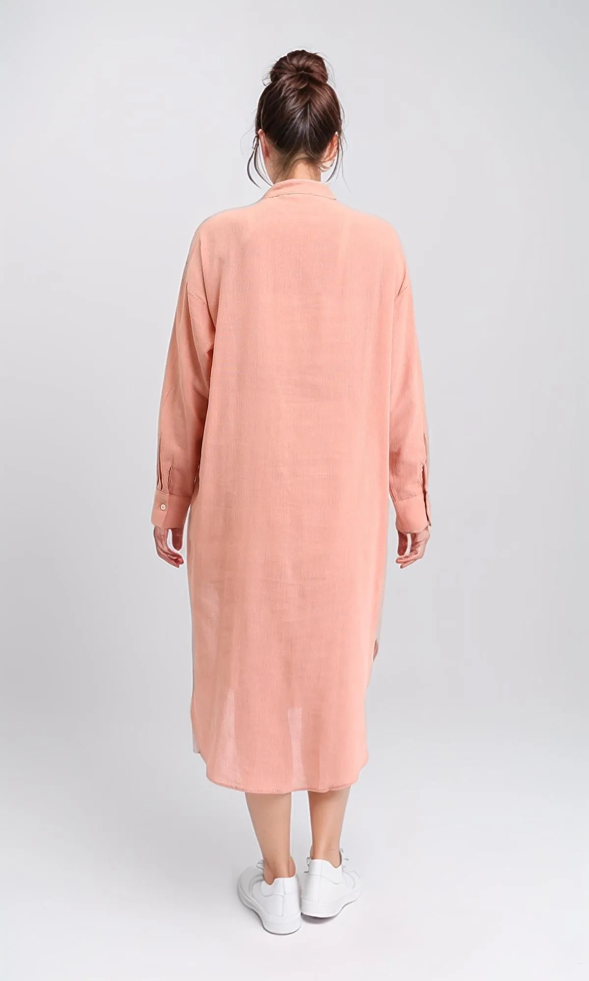R206350 - Long Cotton Shirt with Hidden Buttons - Dark Simon