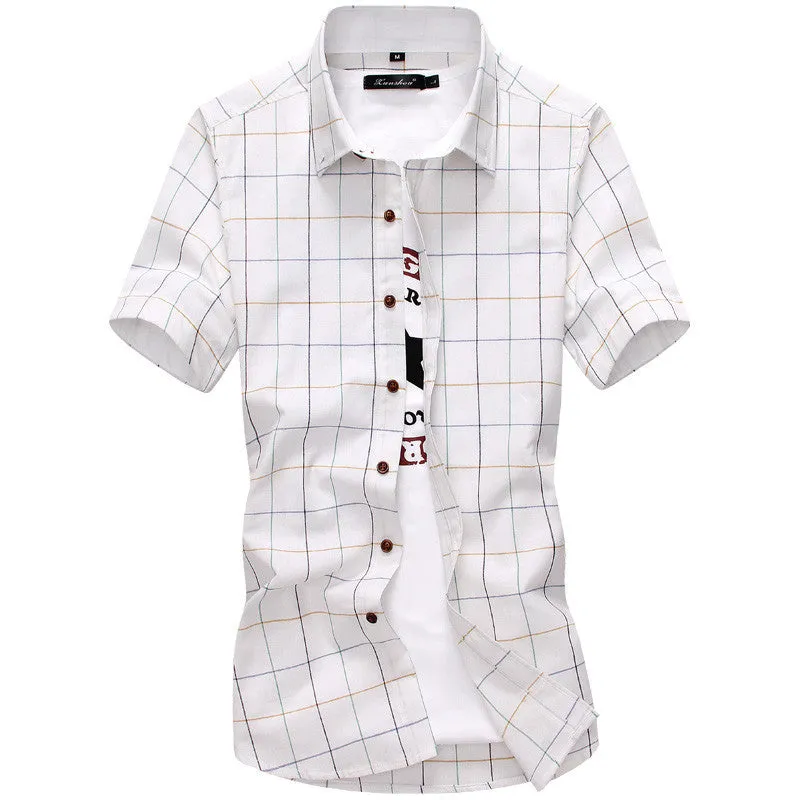 Red And Black Plaid Shirt Men Summer Casual Quality Dress Shirt Short Sleeve.
