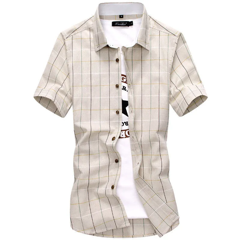 Red And Black Plaid Shirt Men Summer Casual Quality Dress Shirt Short Sleeve.
