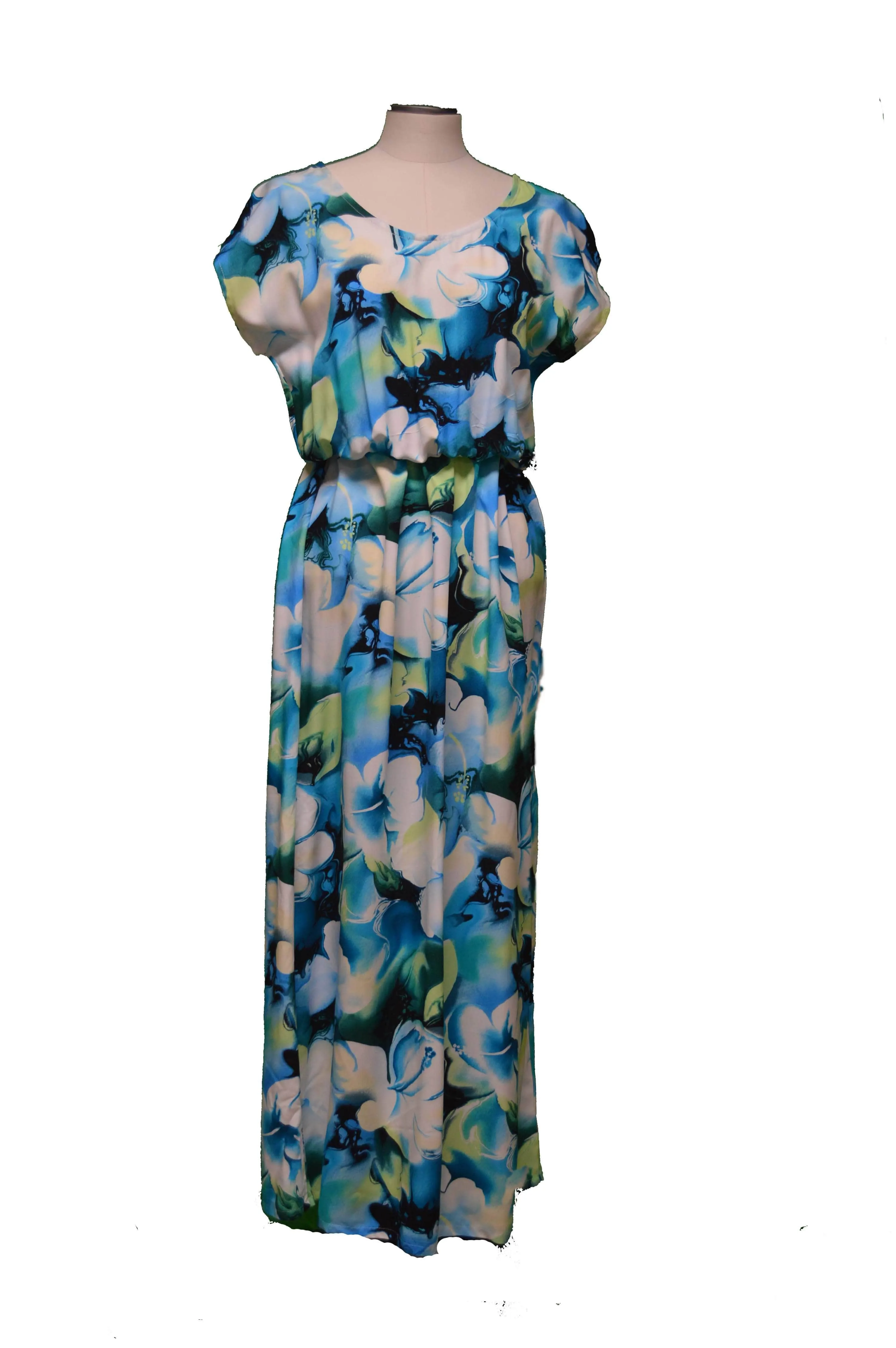 Splash Hibiscus Hawaiian Maxi Rayon Dress