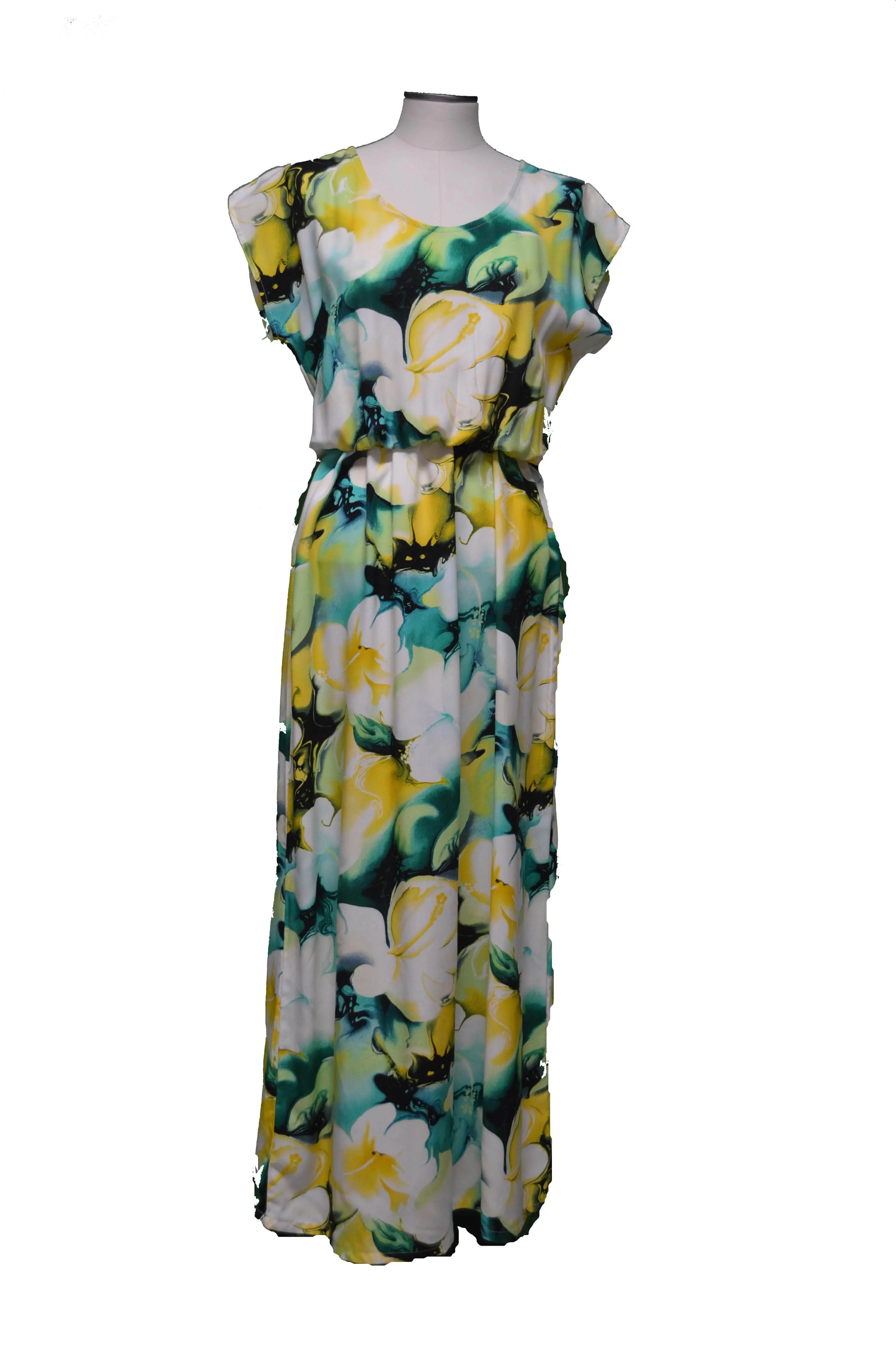 Splash Hibiscus Hawaiian Maxi Rayon Dress