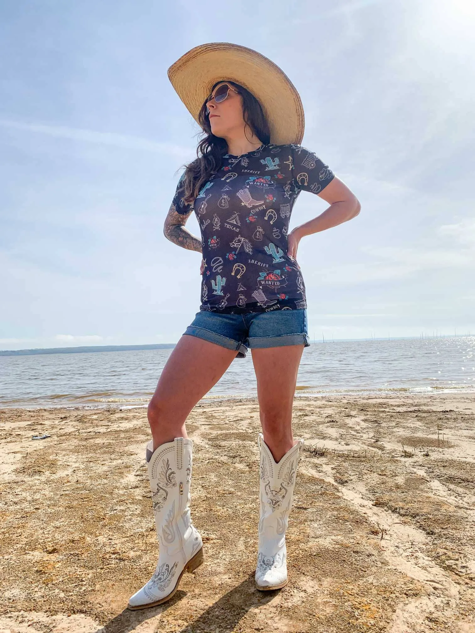 Texas Rodeo Short Sleeve Mesh Top - Black/Turq/White