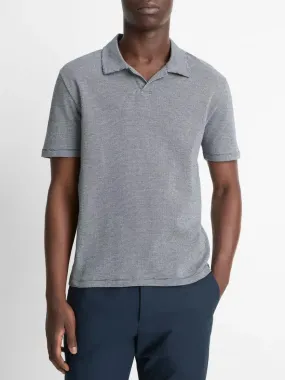 Vince Houndstooth Pima Cotton Johnny-Collar Polo Shirt in Coastal Blue/Optic White
