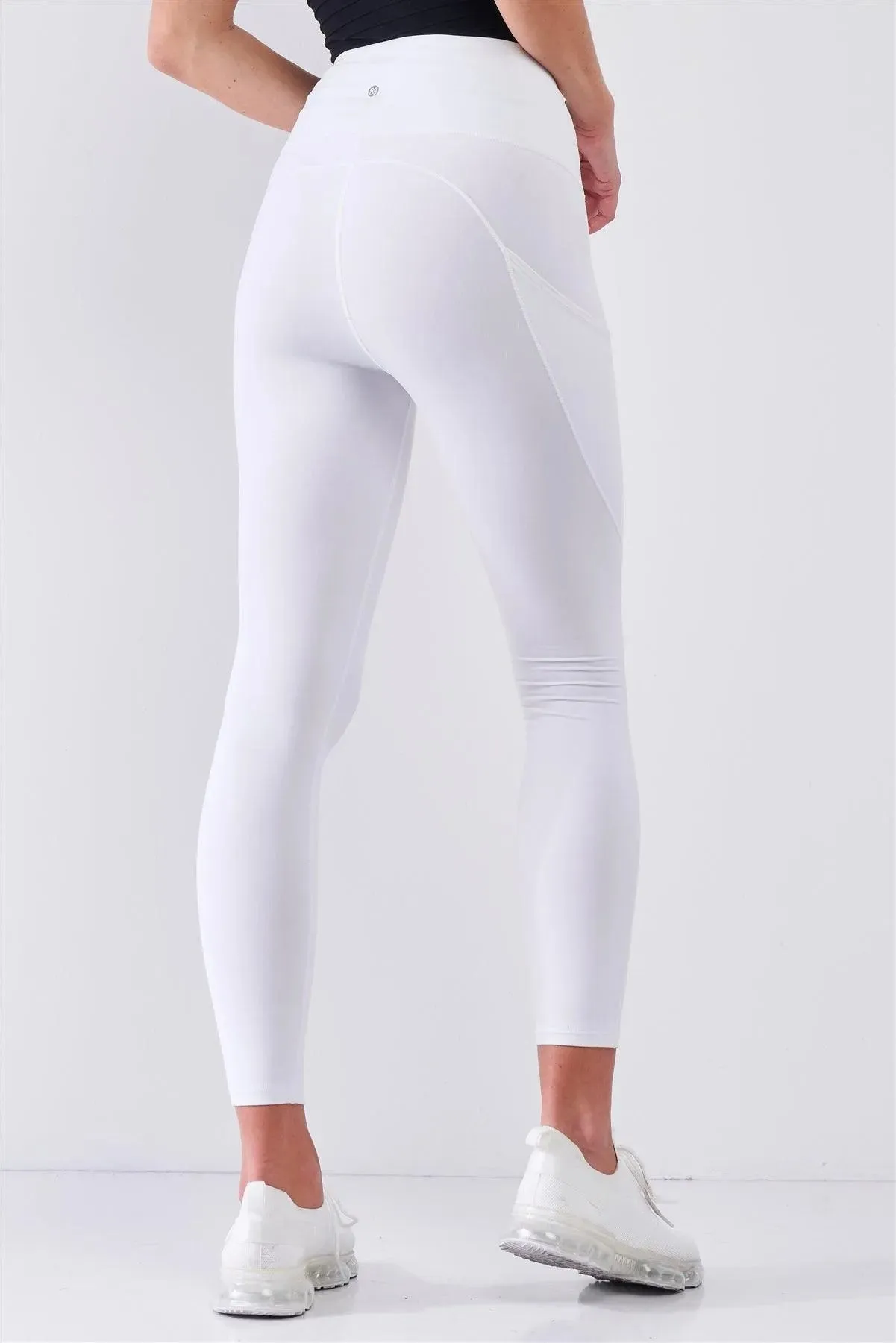 White High Waist Thigh Pocket Detail Tight Fit Soft Yoga & Work Out Legging Pants /1-2-2-1