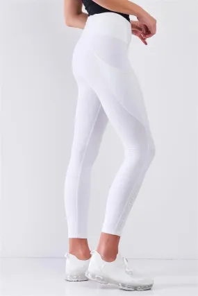 White High Waist Thigh Pocket Detail Tight Fit Soft Yoga & Work Out Legging Pants /1-2-2-1
