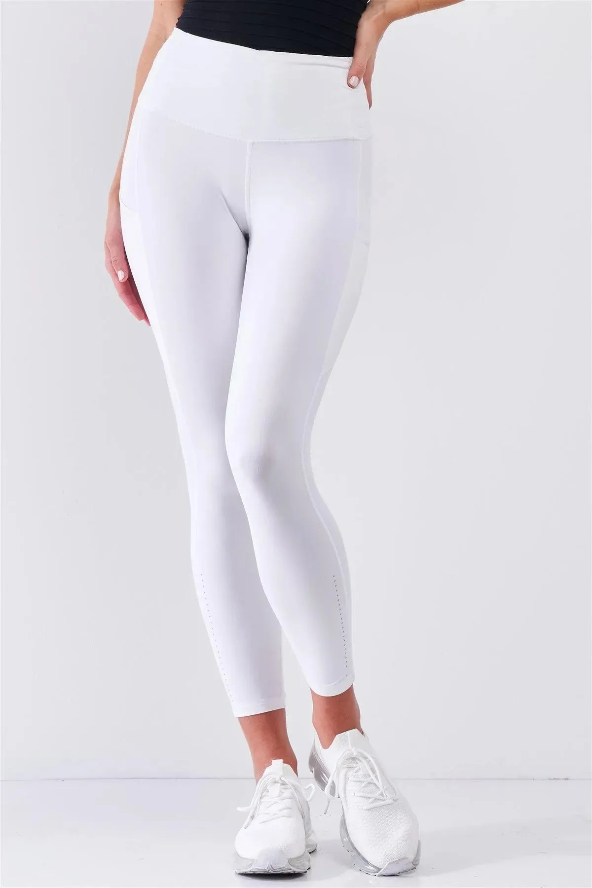 White High Waist Thigh Pocket Detail Tight Fit Soft Yoga & Work Out Legging Pants /1-2-2-1