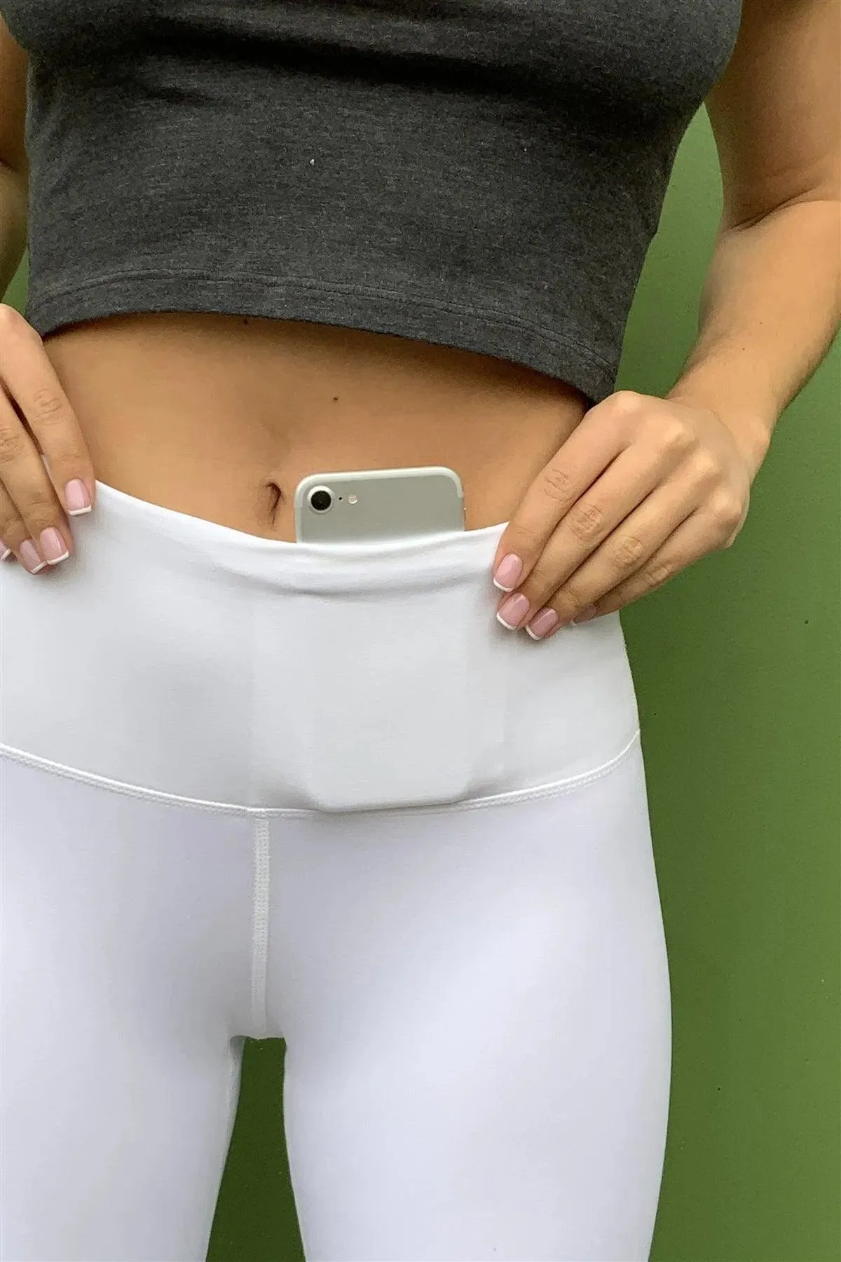 White Mid-Rise Inner Waist Pocket Detail Tight Fit Soft Yoga & Work Out Legging Pants /1-2-2-1