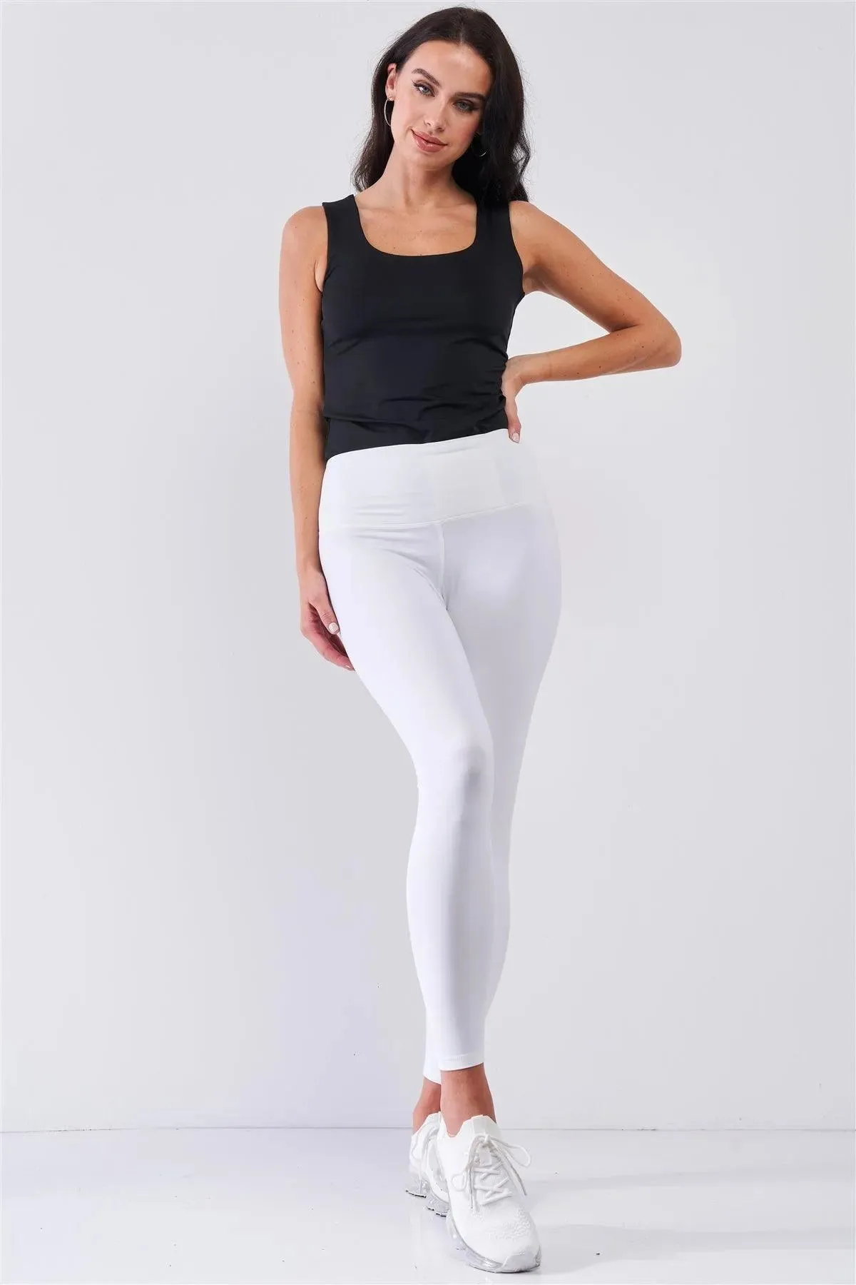 White Mid-Rise Inner Waist Pocket Detail Tight Fit Soft Yoga & Work Out Legging Pants /1-2-2-1
